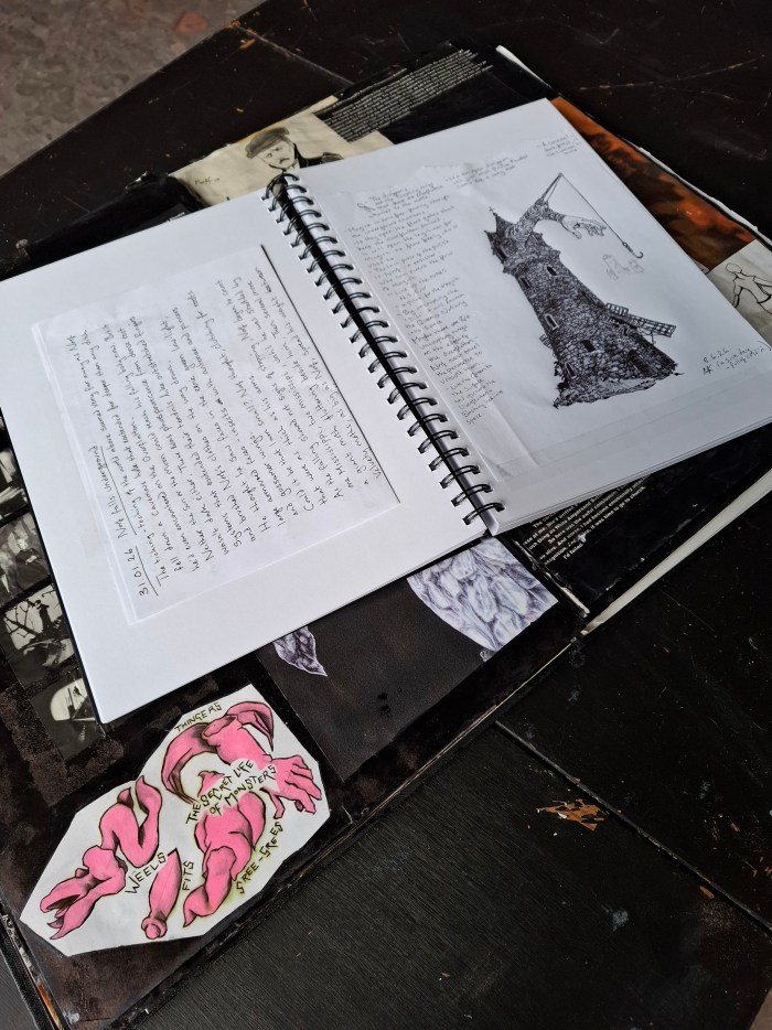 Open sketchbooks and notes